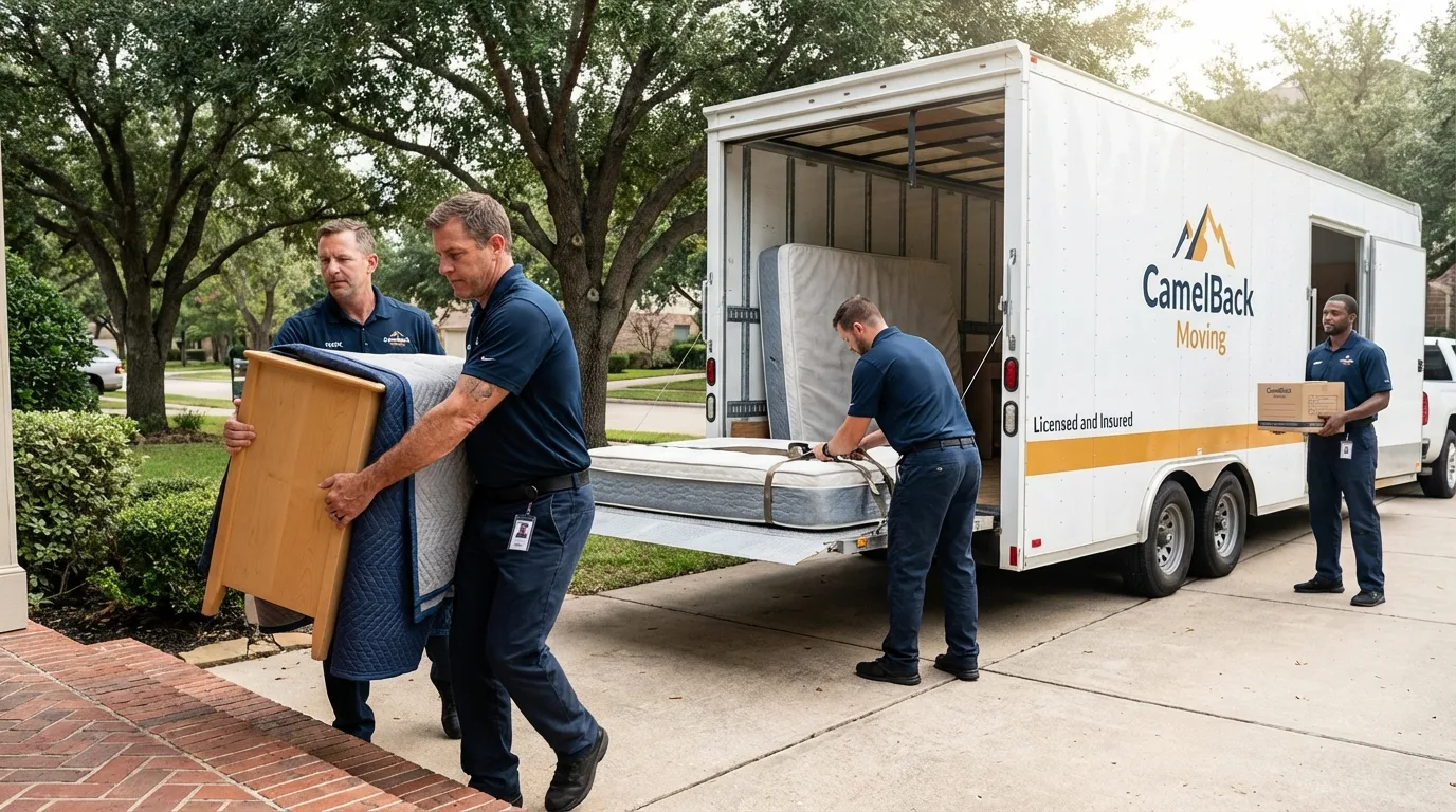 Crew loading residential truck for cross-state move from Wellington, OH